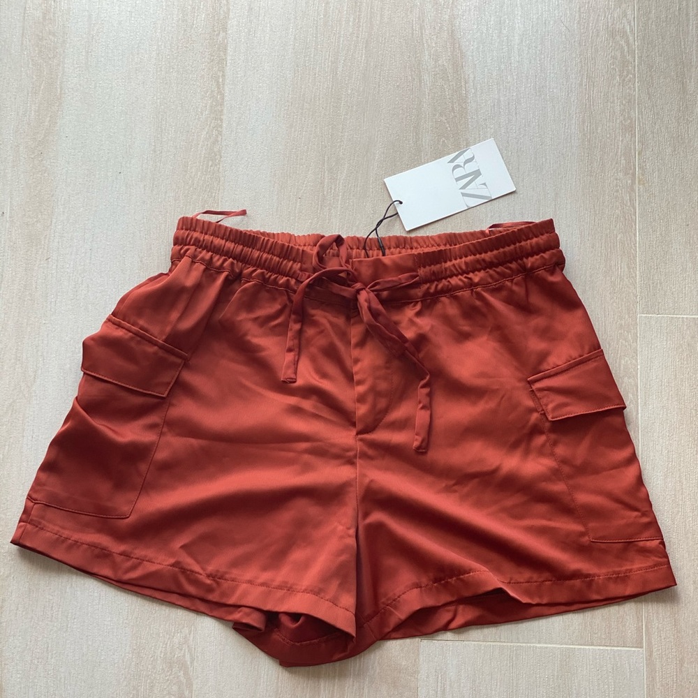 NWT Zara Satin Effect Cargo Shorts
